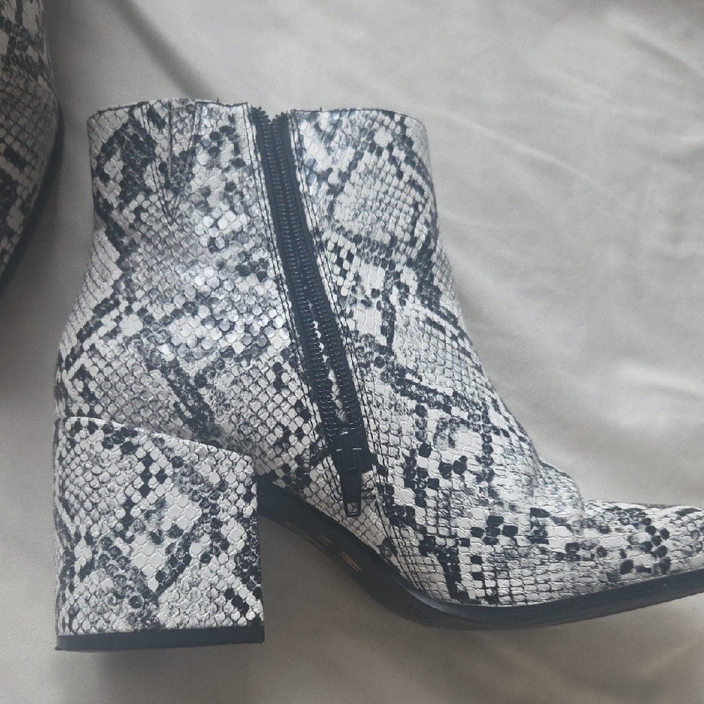 Mix No. 6 Black and White Patterned Ankle Boots - Picture 2 of 5